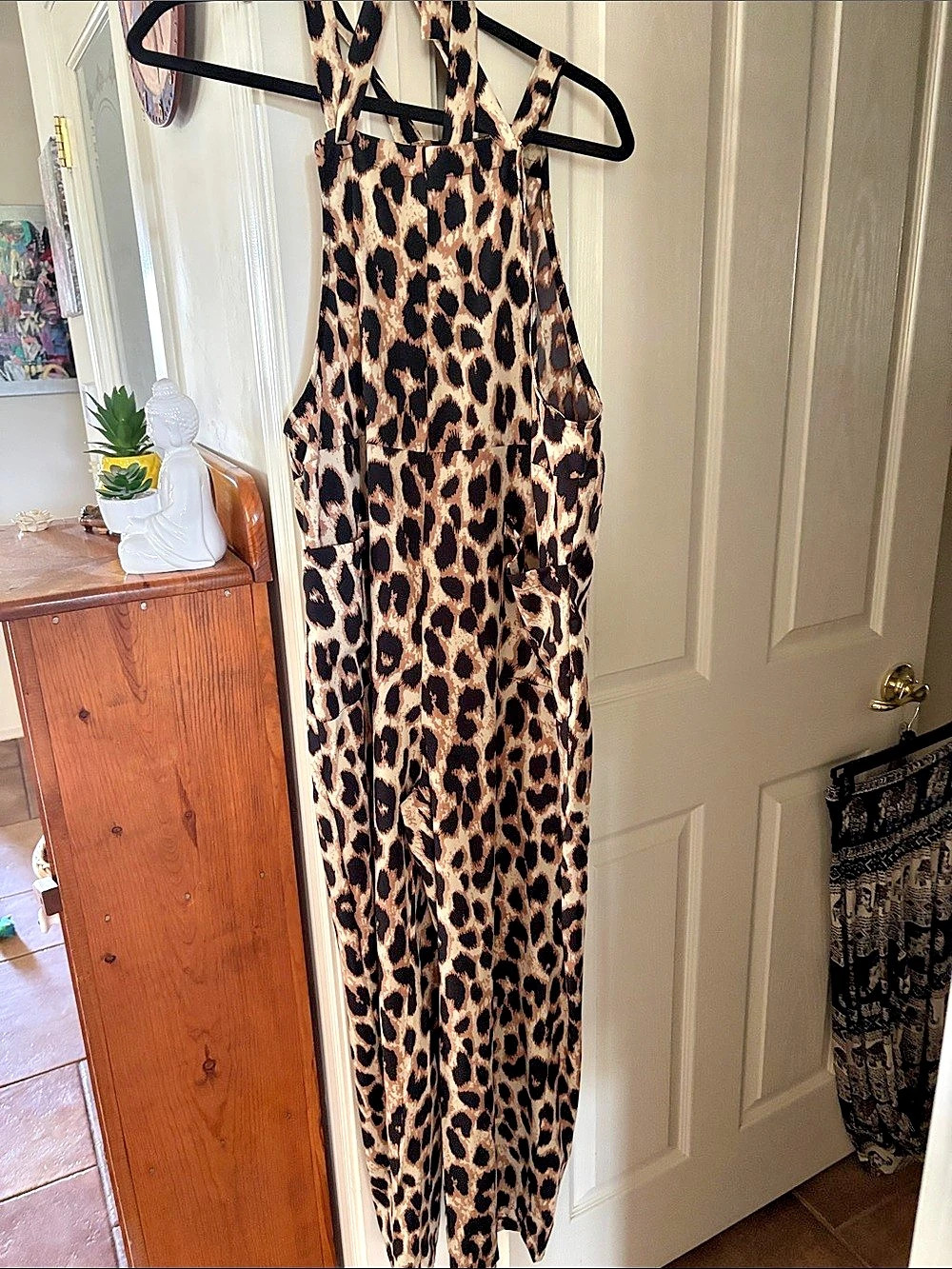 SHEIN Leopard Print Tie-front Jumpsuit Medium Like New